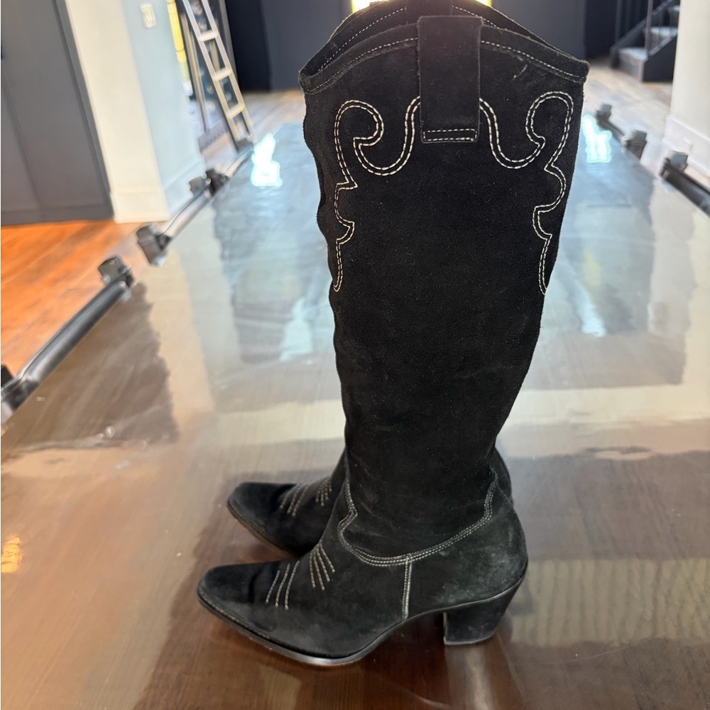 Black Suede Leather Western Cowboy Boots • Size 8.5 • Brazil Made • Leather Sole - Picture 6 of 9